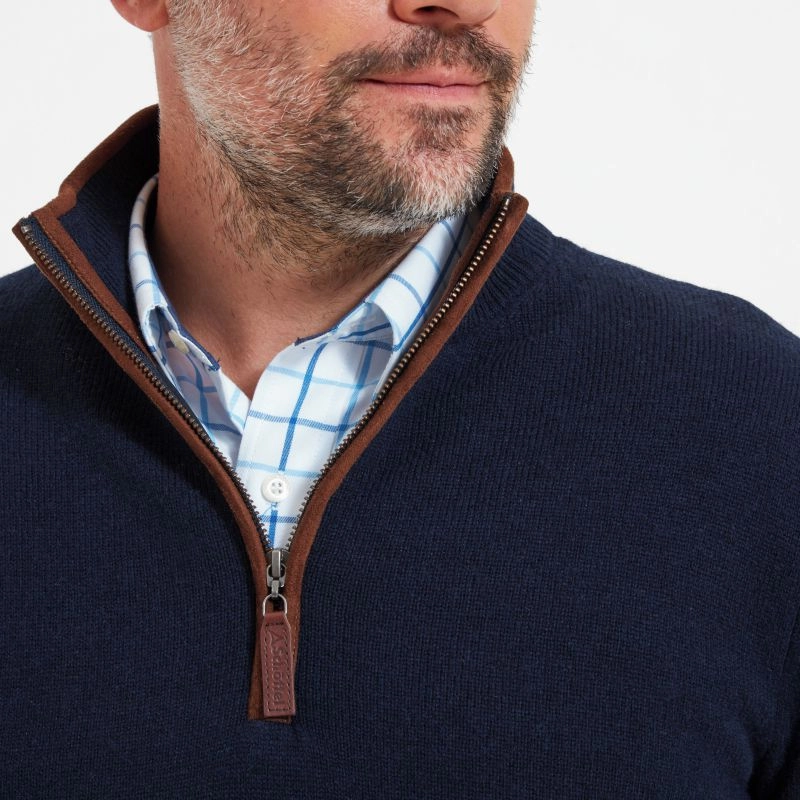 Schoffel Cotton Cashmere 1/4 Zip Mens Jumper - Navy Weekend Specials