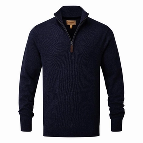 Schoffel Cotton Cashmere 1/4 Zip Mens Jumper - Navy Best Seller Deal
