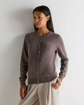 Women'S Olivia Round Neck Cashmere Cardigan Otter Brown Flash Deal Alert