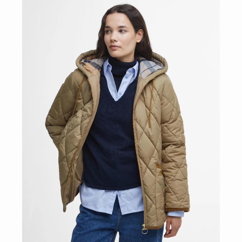 Barbour Erin Ladies Puffer Quilt - Military Brown/Sky Dress Tartan Online Exclusive Savings