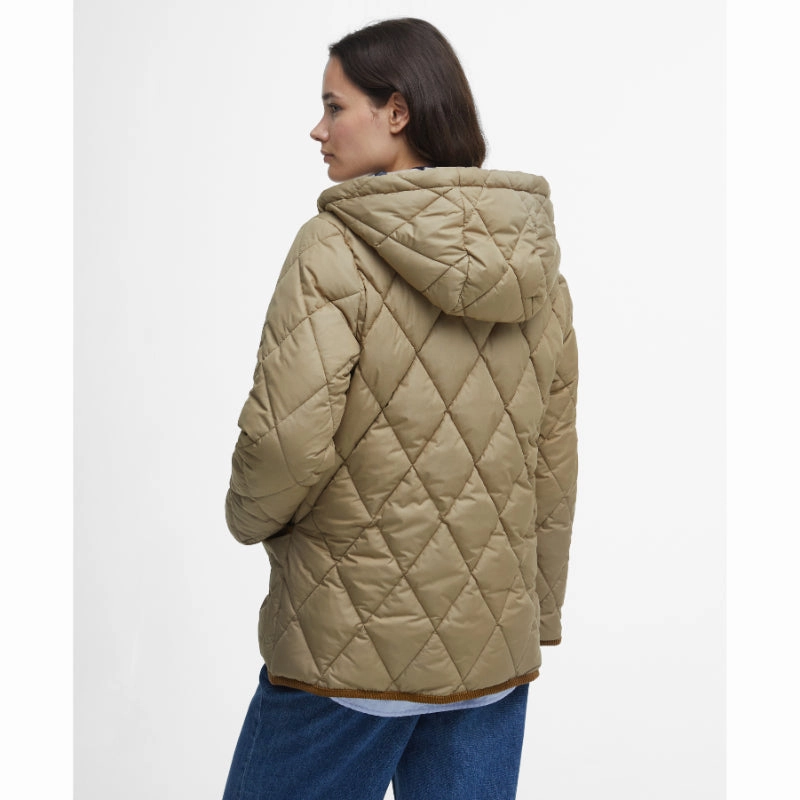 Limited Time Steal Barbour Erin Ladies Puffer Quilt - Military Brown/Sky Dress Tartan