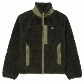 Save Today Only Lacoste Colourblock Fleece Zip-Up Jacket Khaki Green