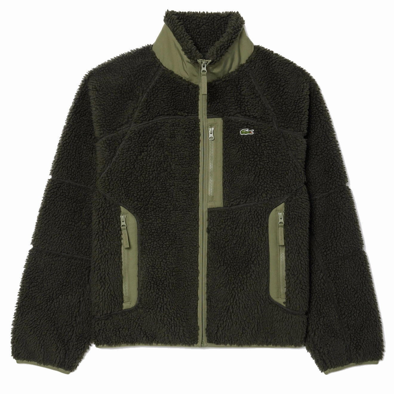 Lacoste Colourblock Fleece Zip-Up Jacket Khaki Green Big Savings Event Last Chance Offer
