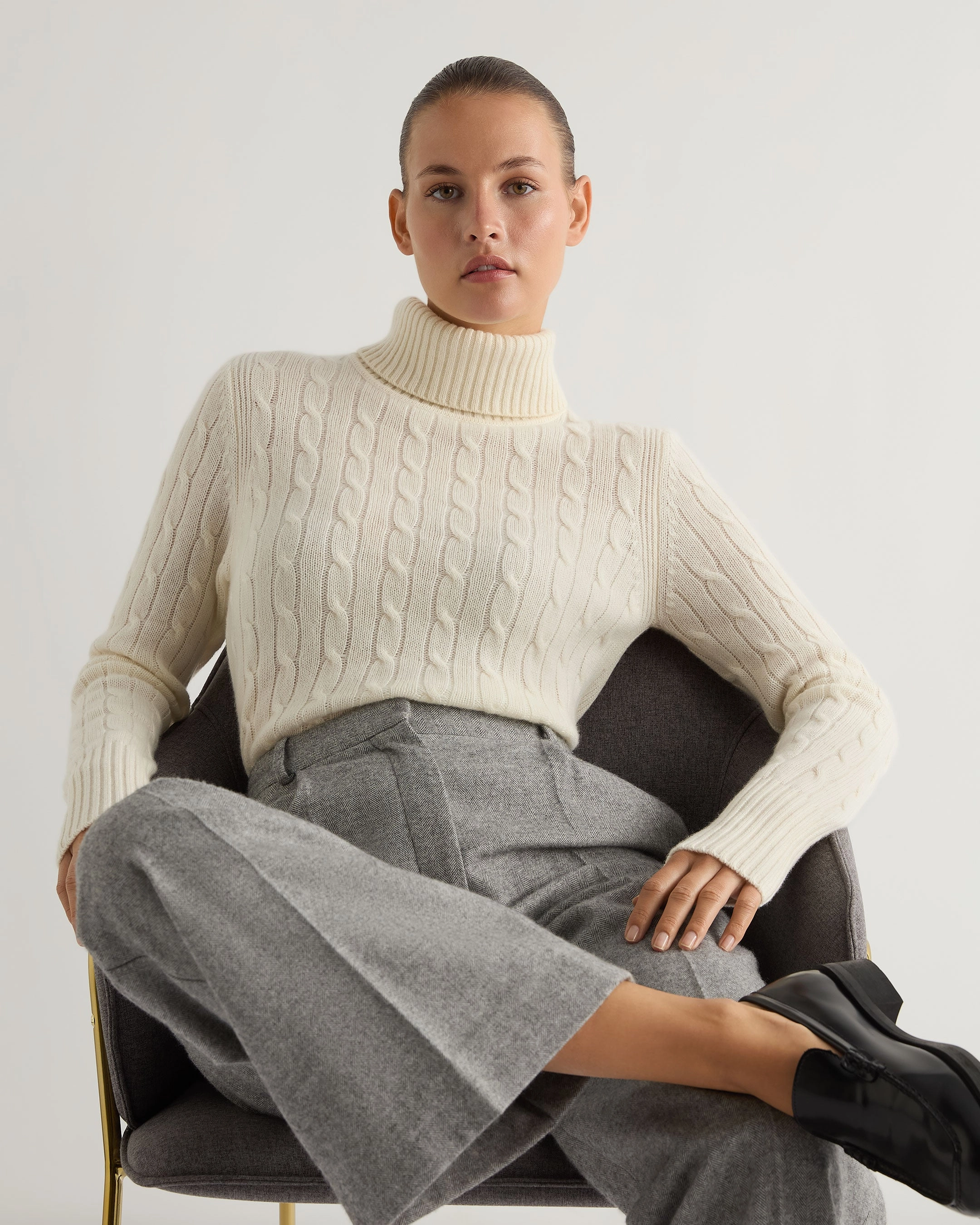 Women'S Adelyn Cable Roll Cashmere Jumper New Ivory White Shop Grab Now
