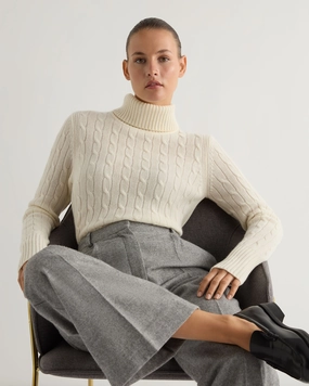 Women'S Adelyn Cable Roll Cashmere Jumper New Ivory White Shop Grab Now