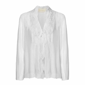 Sweet Deal Today Daily Clearance Deal Guinea Silk Blend Ladies Ruffle Top - White (One Size)