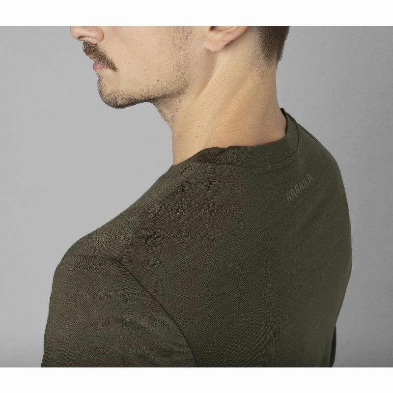 Mega Savings Now Clearance Steal Today Harkila Base All Season Merino Long Sleeve Mens T-Shirt - Willow Green