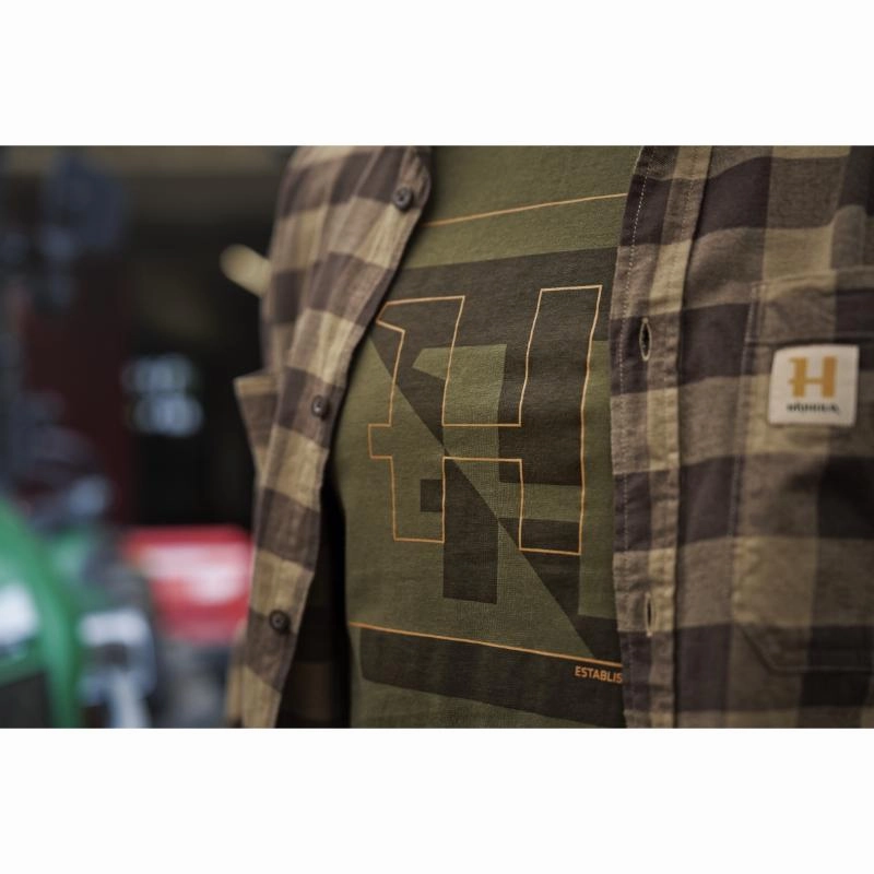 Save More Online Harkila H-Logo S/S Mens Lightweight Cotton T-Shirt - Dark Olive