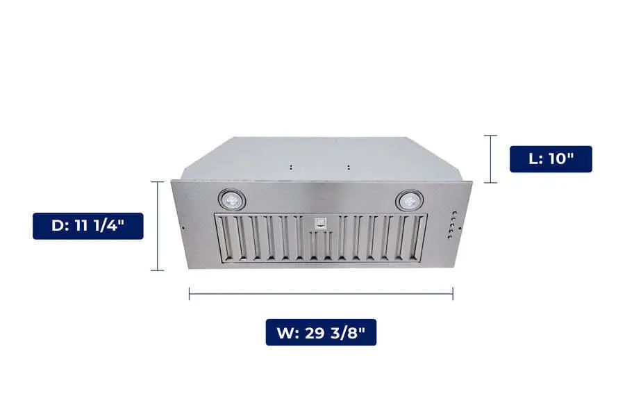 Hauslane INR100SS30 Hauslane Chef 30-In Convertible Stainless Steel Undercabinet Range Hood Insert