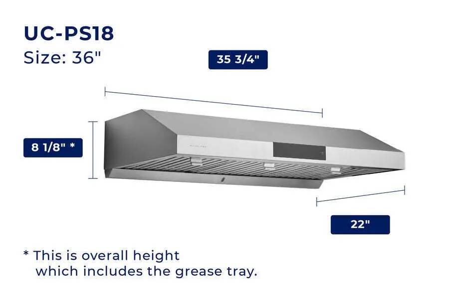 Hauslane UCPS18SS36 Hauslane Chef 36-In Ducted Stainless Steel Undercabinet Range Hood