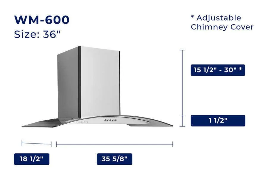 Hauslane WM600SS36 Hauslane Chef 36-In Convertible Stainless Steel Wall-Mounted Range Hood
