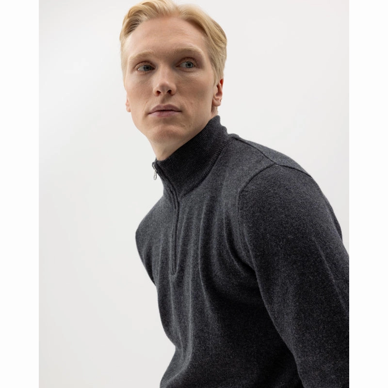 Limited Time Steal Holebrook Dennis Mens Cashmere Blend 1/4 Zip Jumper - Anthracite Melange