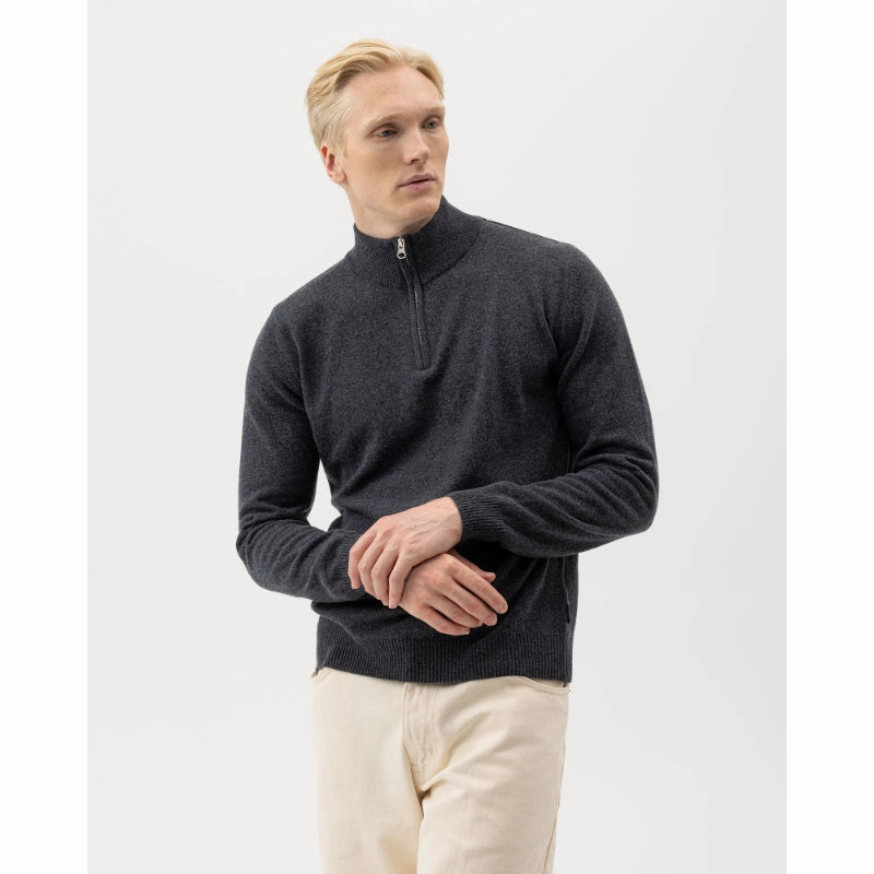 Holebrook Dennis Mens Cashmere Blend 1/4 Zip Jumper - Anthracite Melange Hot Pick of the Day