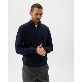 Daily Clearance Deal Holebrook Dennis Mens Cashmere Blend 1/4 Zip Jumper - Navy