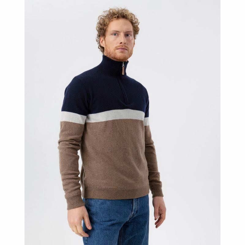Holebrook Stellan Windproof Mens Merino 1/4 Zip Jumper - Walnut Multi Colour Save Big Today Shop Hot Picks