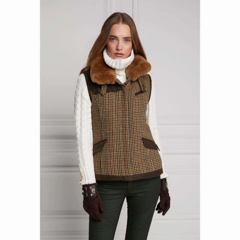 Holland Cooper Aviator Ladies Tweed Gilet - Hailes Green Dont Miss These Savings Save Today Only