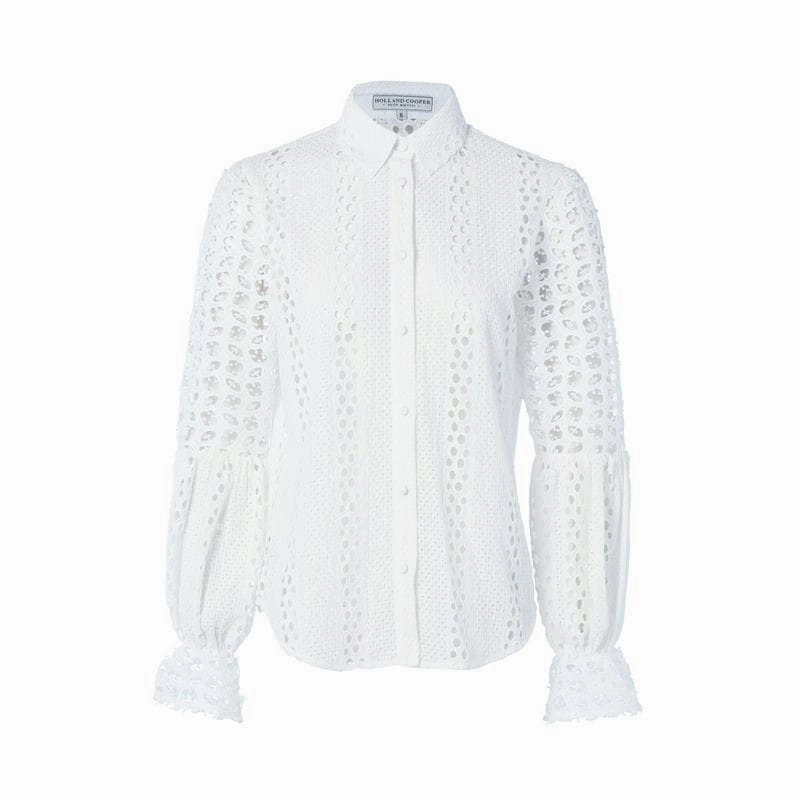 Holland Cooper Broderie Lace Ladies Shirt - White Mega Savings Now Trending Now Offer