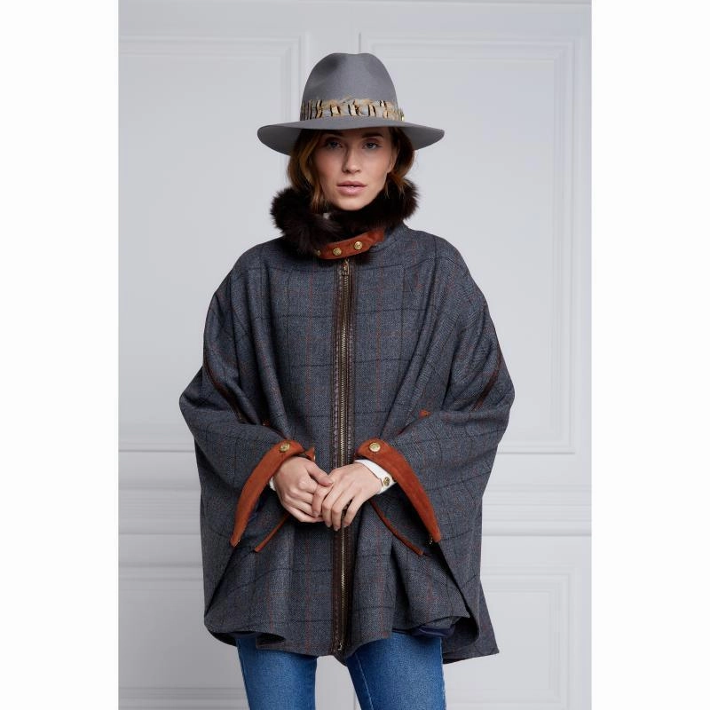 Dont Wait Save Special Steal Event Holland Cooper Chiltern Ladies Tweed Cape - Mid Blue Check
