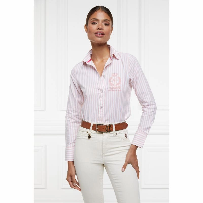 Holland Cooper Classic Button Down Ladies Shirt - Pink Stripe Special Price Today Clearance Event