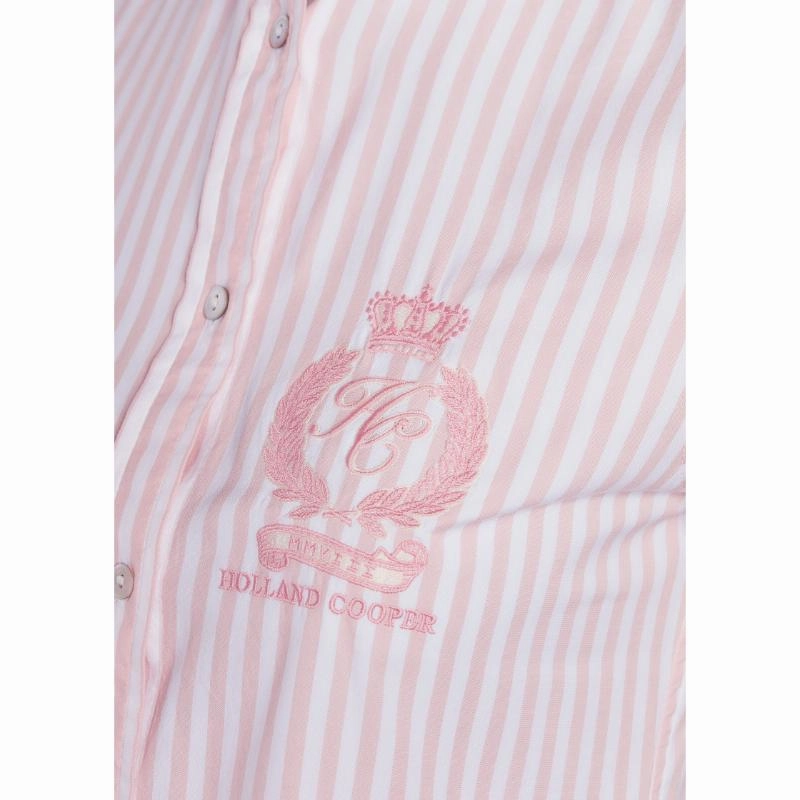 Todays Best Deal Holland Cooper Classic Button Down Ladies Shirt - Pink Stripe