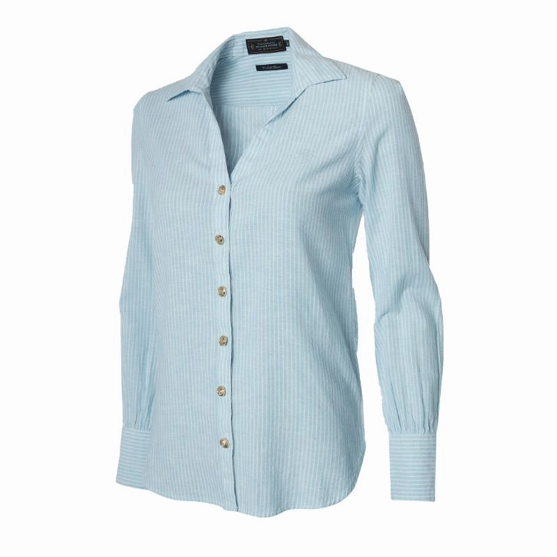 Holland Cooper Classic V-Neck Blouse - Azure Stripe MustHave Items New Arrival Discount