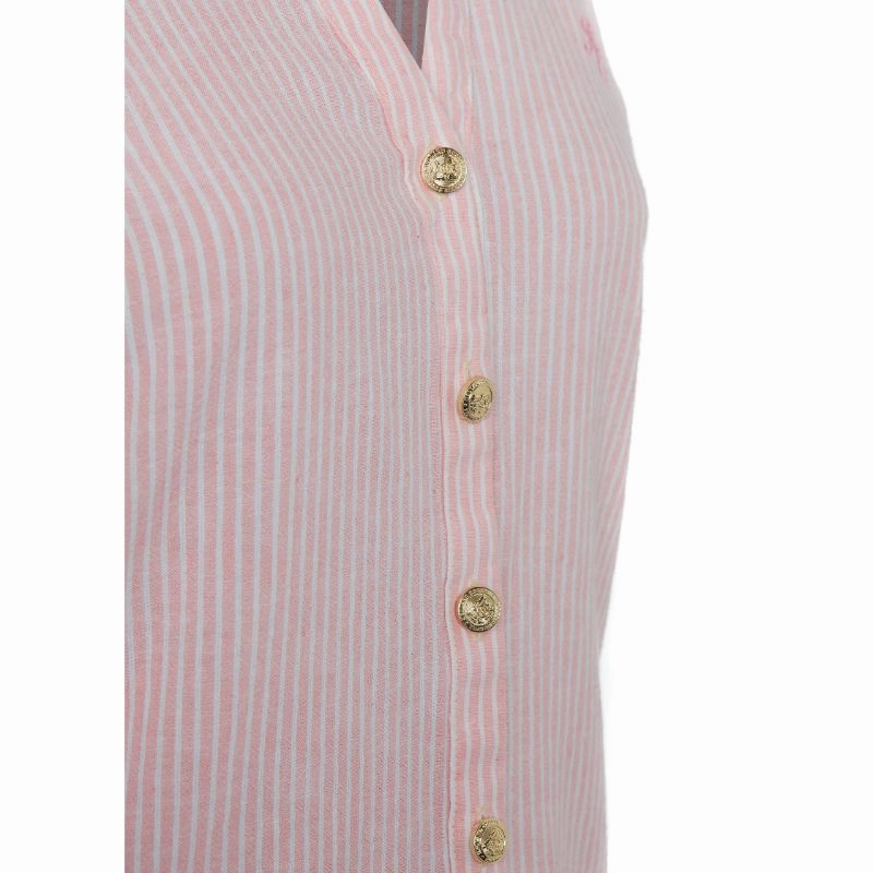 Holland Cooper Classic V-Neck Blouse - Pink Stripe Perfect Gift Sale