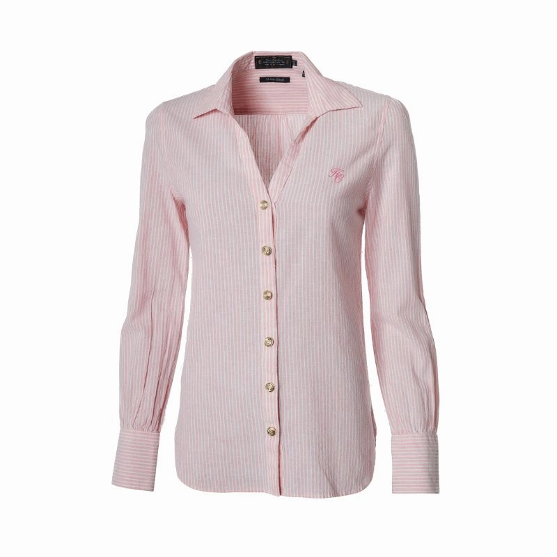 Holland Cooper Classic V-Neck Blouse - Pink Stripe Trending Now Discount