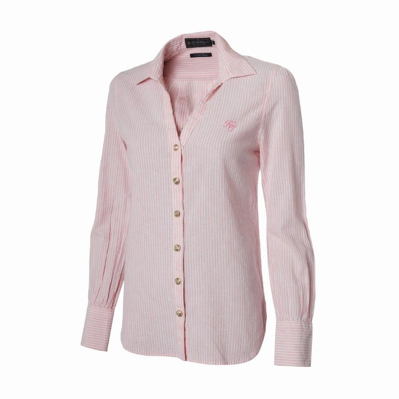 Holland Cooper Classic V-Neck Blouse - Pink Stripe Shop Now Save Best Seller Discount