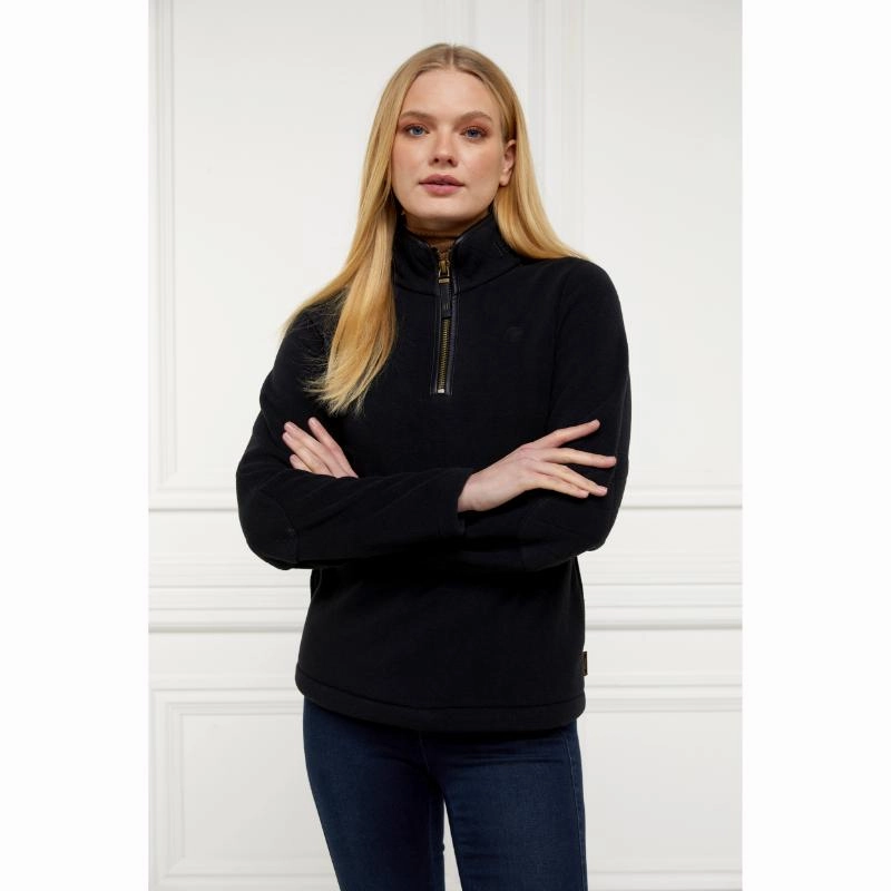 Holland Cooper Country Ladies Fleece Quarter Zip Jumper - Black Limited Stock Alert Instant Deal Today