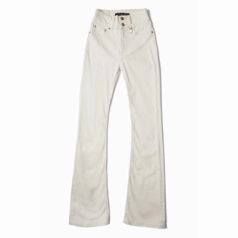 Holland Cooper High Rise Flared Ladies Jeans - Oatmeal Dont Miss Todays Deal