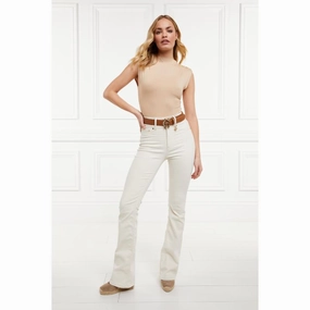 Holland Cooper High Rise Flared Ladies Jeans - Oatmeal Limited Time Sale Hot Deals Today