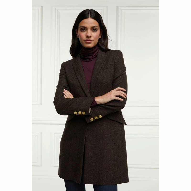 Holland Cooper Highgrove Ladies Tweed Coat - Chocolate Herringbone Weekend Specials