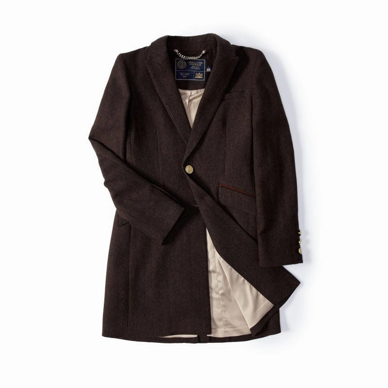 Steal the Deal Now Big Clearance Event Holland Cooper Highgrove Ladies Tweed Coat - Chocolate Herringbone