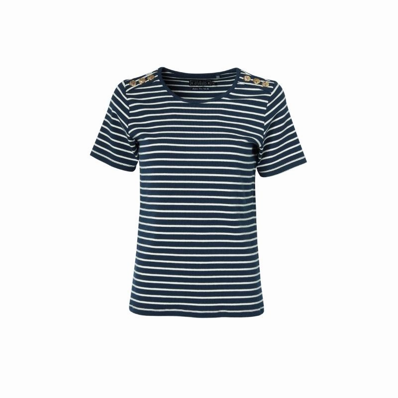 Shop Smart Save Instant Savings Deal Holland Cooper Padstow Ladies Crew Neck T-Shirt - Ink Navy/Natural Stripe