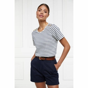 Holland Cooper Padstow Ladies Crew Neck T-Shirt - Natural Ink/Navy Stripe Save More Online