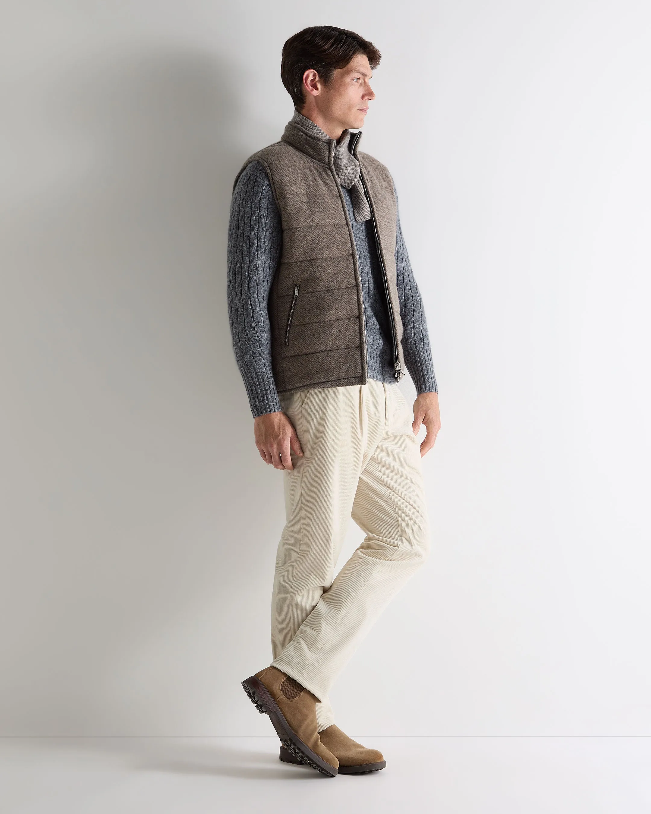 Todays Best Deal Men'S Mall Herringbone Cashmere Gilet Smoky Herringbone Grey