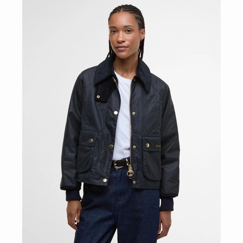 Barbour Cropped Beadnell Ladies Wax Jacket - Navy/Classic Special Savings Today Sale Ending Soon
