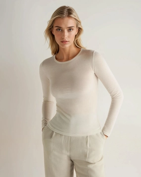 Women'S Eden Superfine Cashmere Round Neck Top New Ivory White Todays Hot Savings