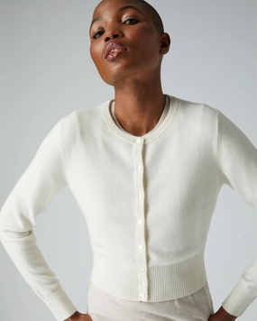 Women'S Ivy Cropped Cashmere Cardigan New Ivory White Gift Sale Event