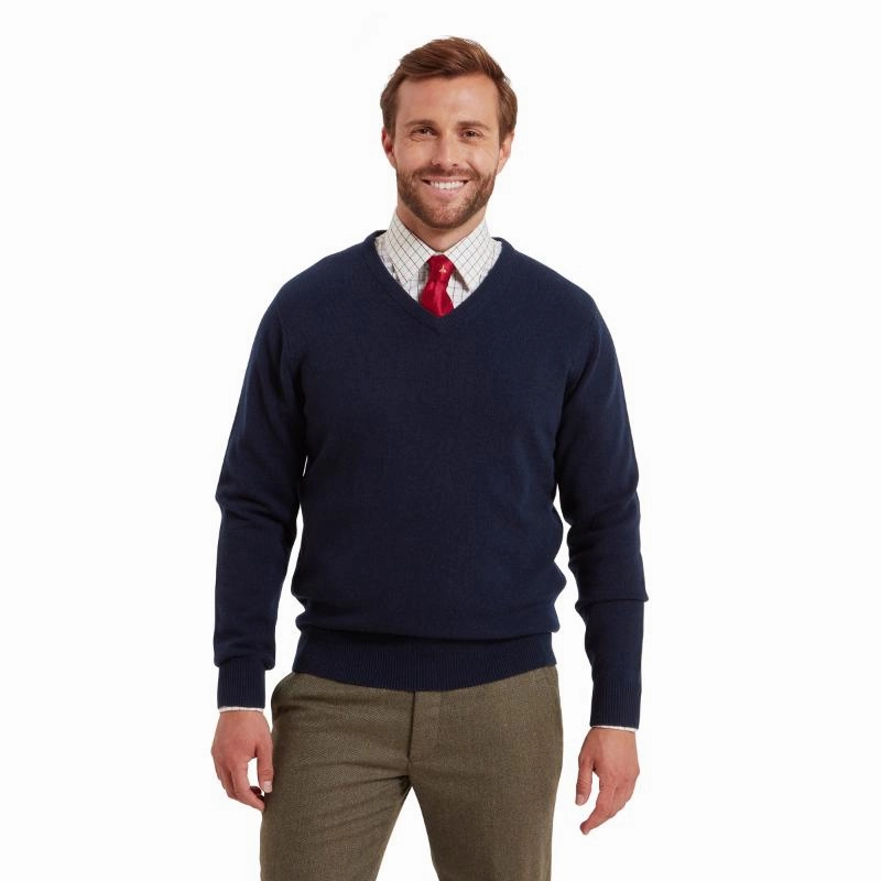 Schoffel Lewis Lambswool V Neck Mens Jumper - Navy Limited Edition Offer Last Chance Steal