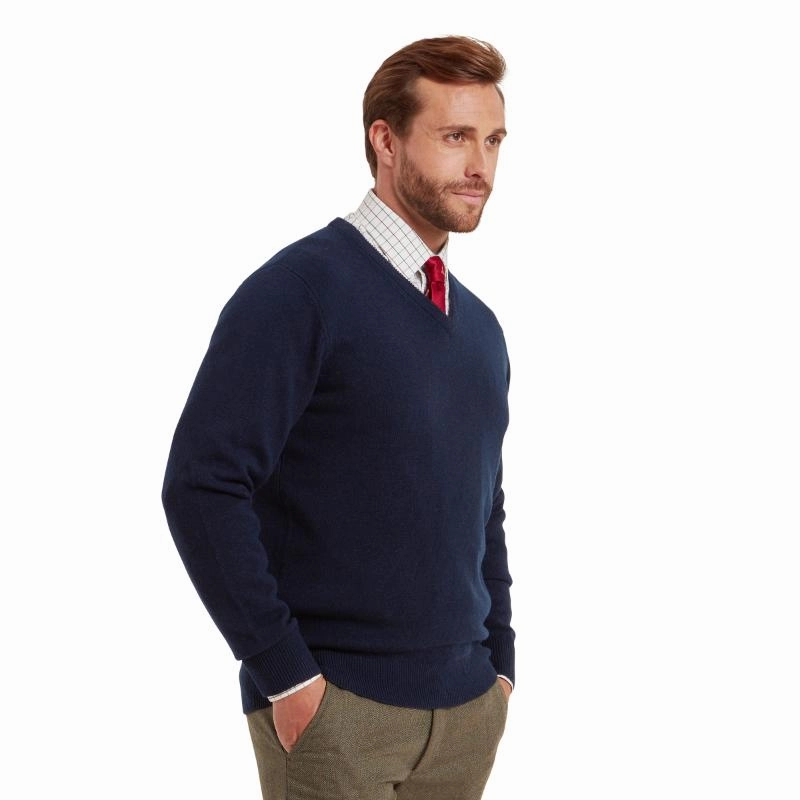 Gift Ideas Galore Gift Sale Event Schoffel Lewis Lambswool V Neck Mens Jumper - Navy