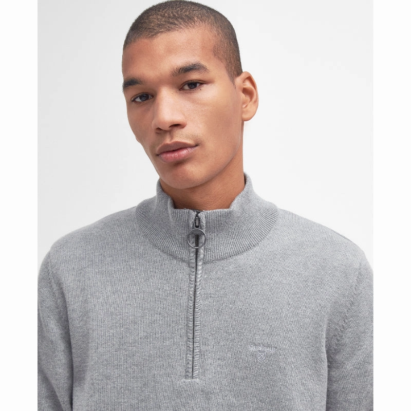 Grab It Fast Weekend Specials Barbour Cotton Half Zip Mens Jumper - Grey Marl