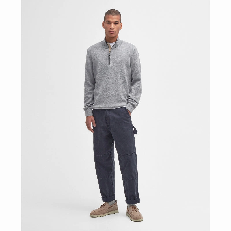 Barbour Cotton Half Zip Mens Jumper - Grey Marl Mega Discount Today