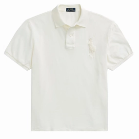 Polo Ralph Lauren Custom Slim Fit Big Pony Mesh Polo Shirt Clubhouse Cream Special Online Offer