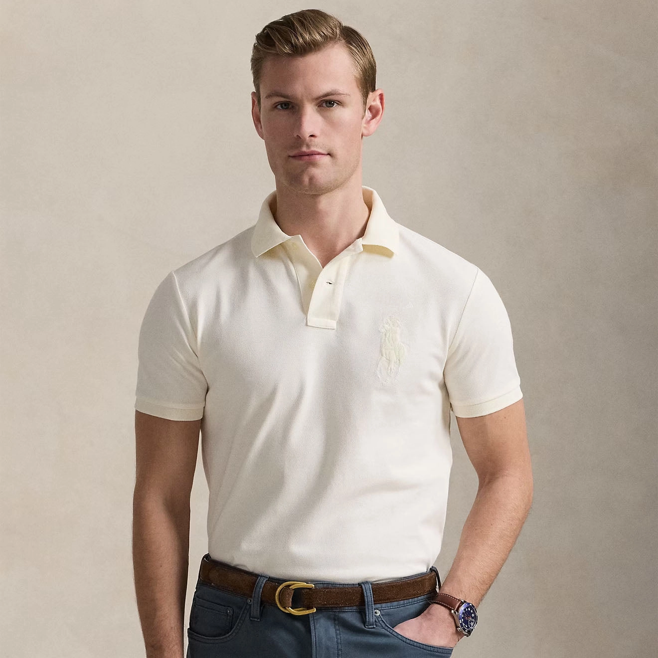 Daily Deal Frenzy Hot Offer Frenzy Polo Ralph Lauren Custom Slim Fit Big Pony Mesh Polo Shirt Clubhouse Cream