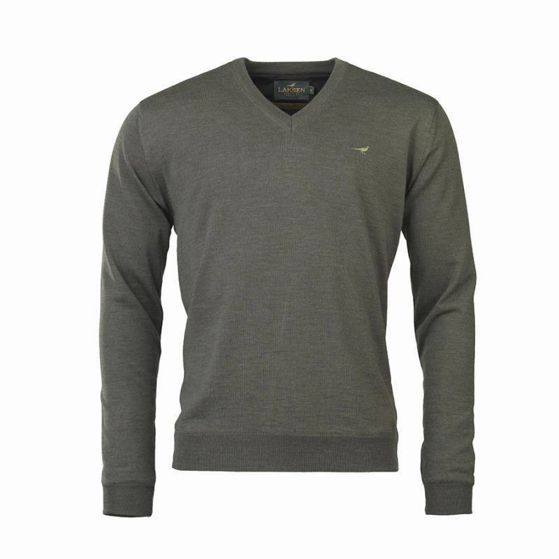 Laksen Grantham Windstopper V-Neck Merino Mens Jumper - Forest Big Price Drop