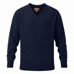 Schoffel Lambswool Mens V Neck Jumper - Navy Limited Time Offer