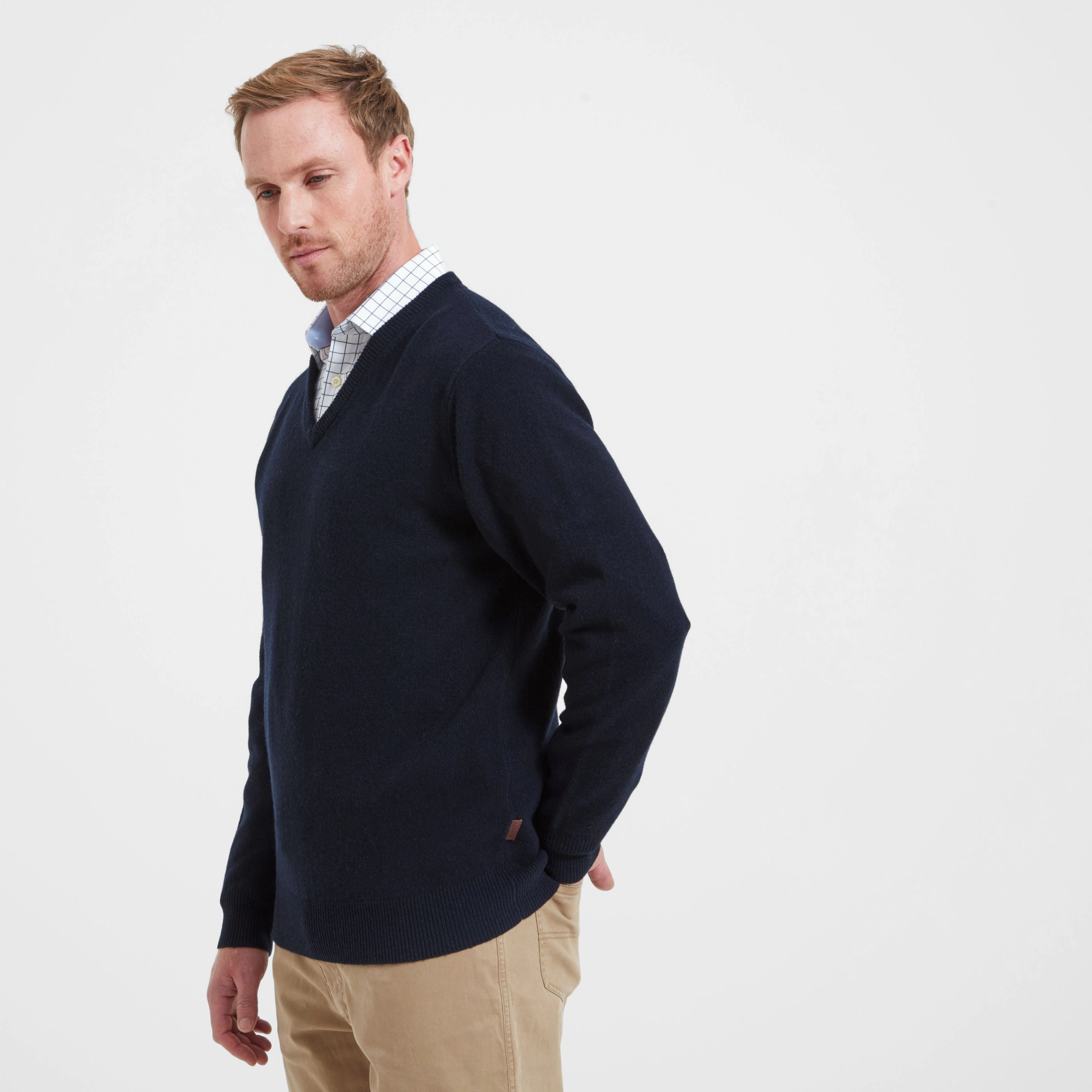 Exclusive Online Deal Schoffel Lambswool Mens V Neck Jumper - Navy