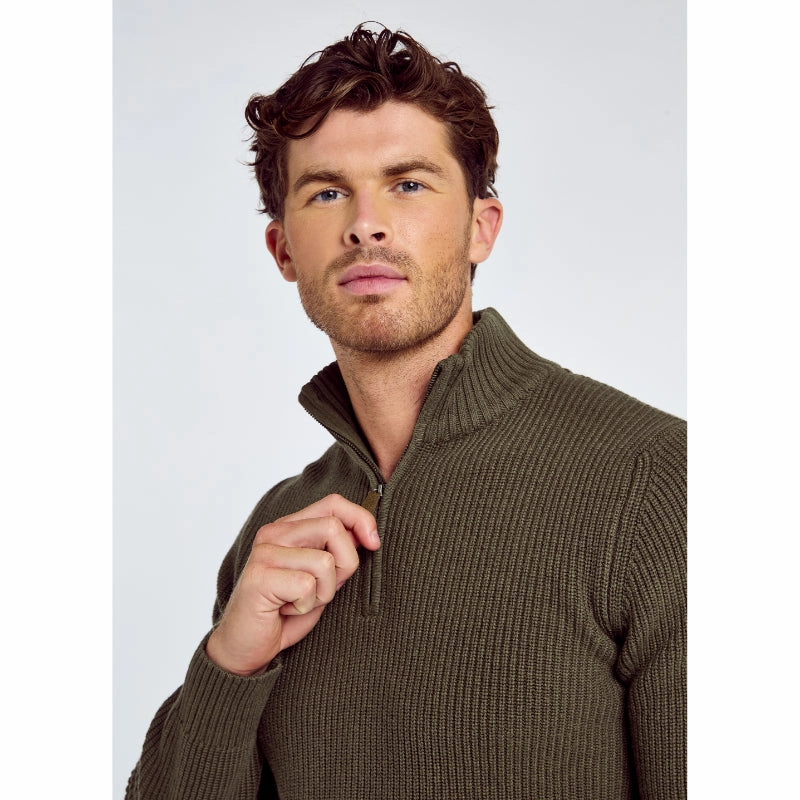 Today Only Savings Dubarry Portmarnock Mens Cotton Merino 1/4 Zip Knitted Jumper - Kelp