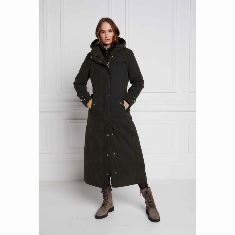 Special Steal Event Shop Hot Deals Holland Cooper Wax Longline Ladies Field Coat - Dark Olive